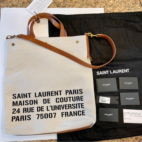 NWT Saint Laurent Universite North South Foldable Tote Bag Canvas Smooth Leather - Picture 14 of 16